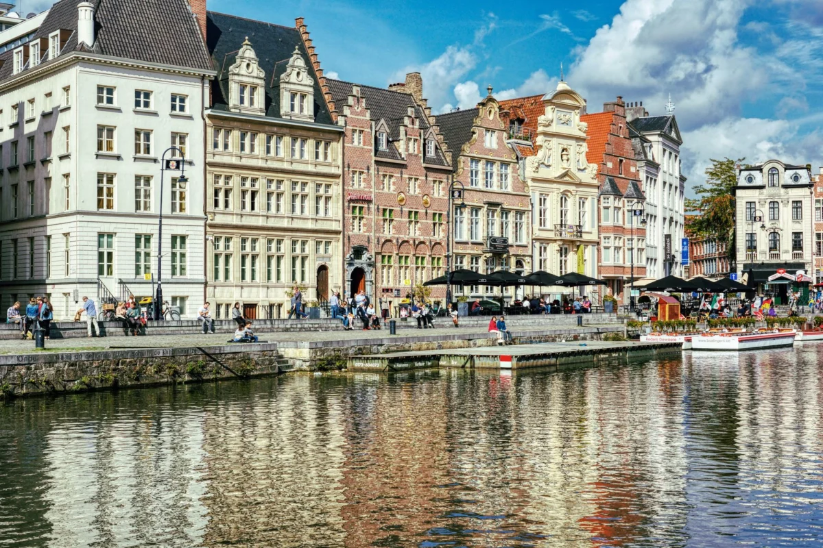 View of Ghent skyline featuring luxury hotels and historic landmarks