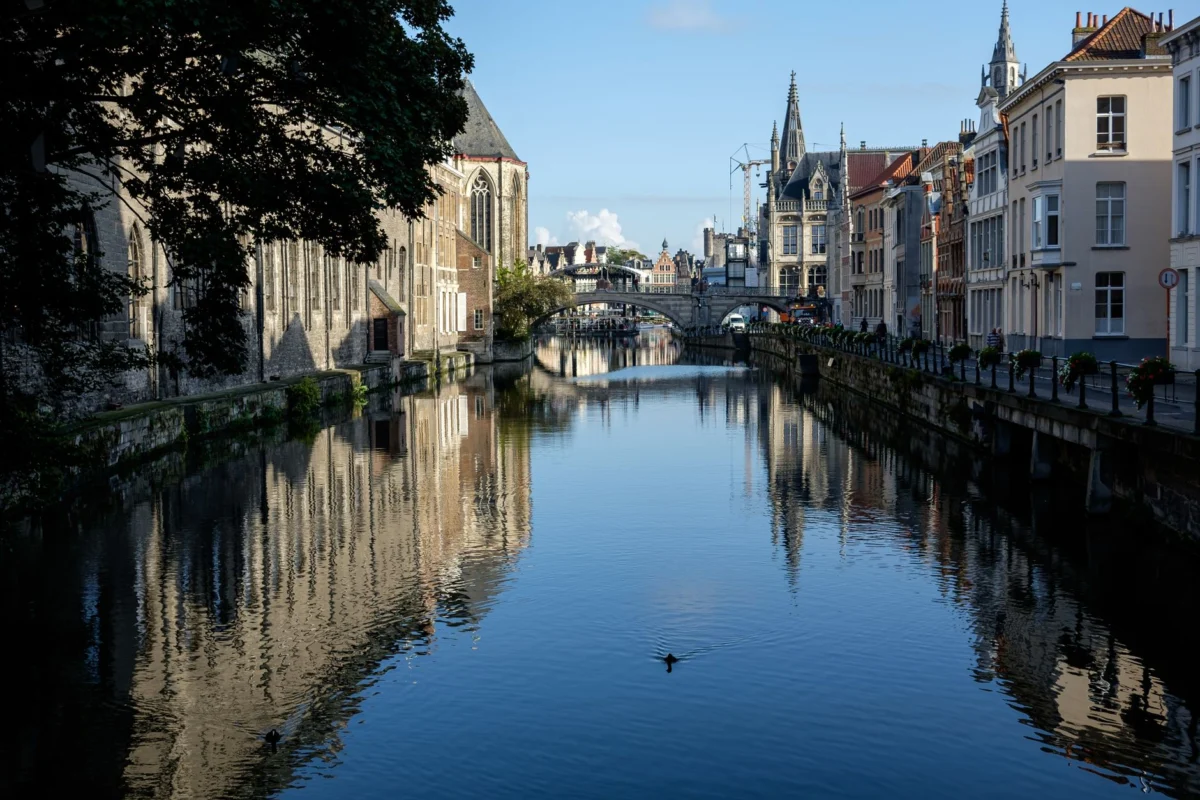 The picturesque canal and skyline view in Ghent