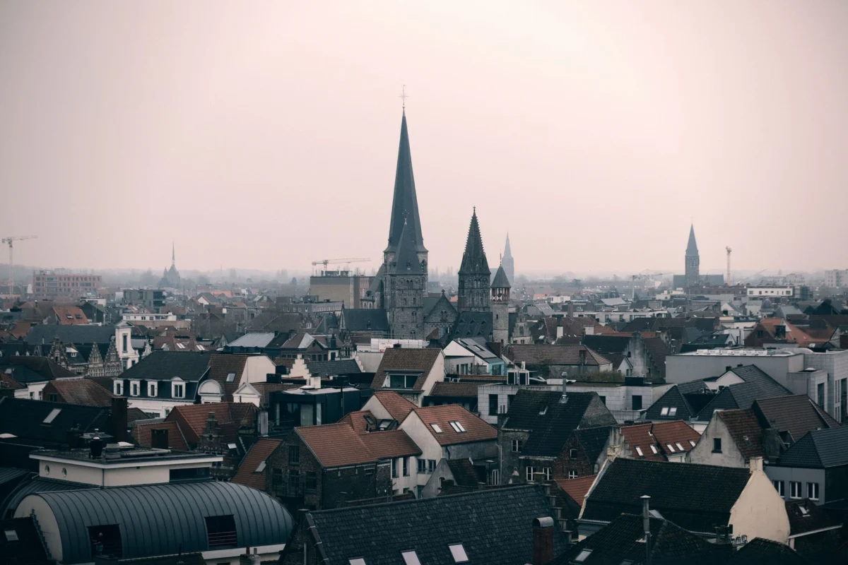 A picturesque view of Ghent's stunning skyline at dusk