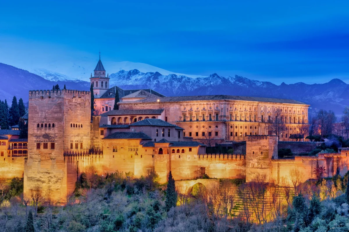 Stunning night view of Alhambra in Granada with romantic ambience
