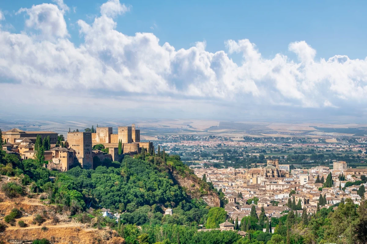 Panoramic view of Granada with Alhambra in the background