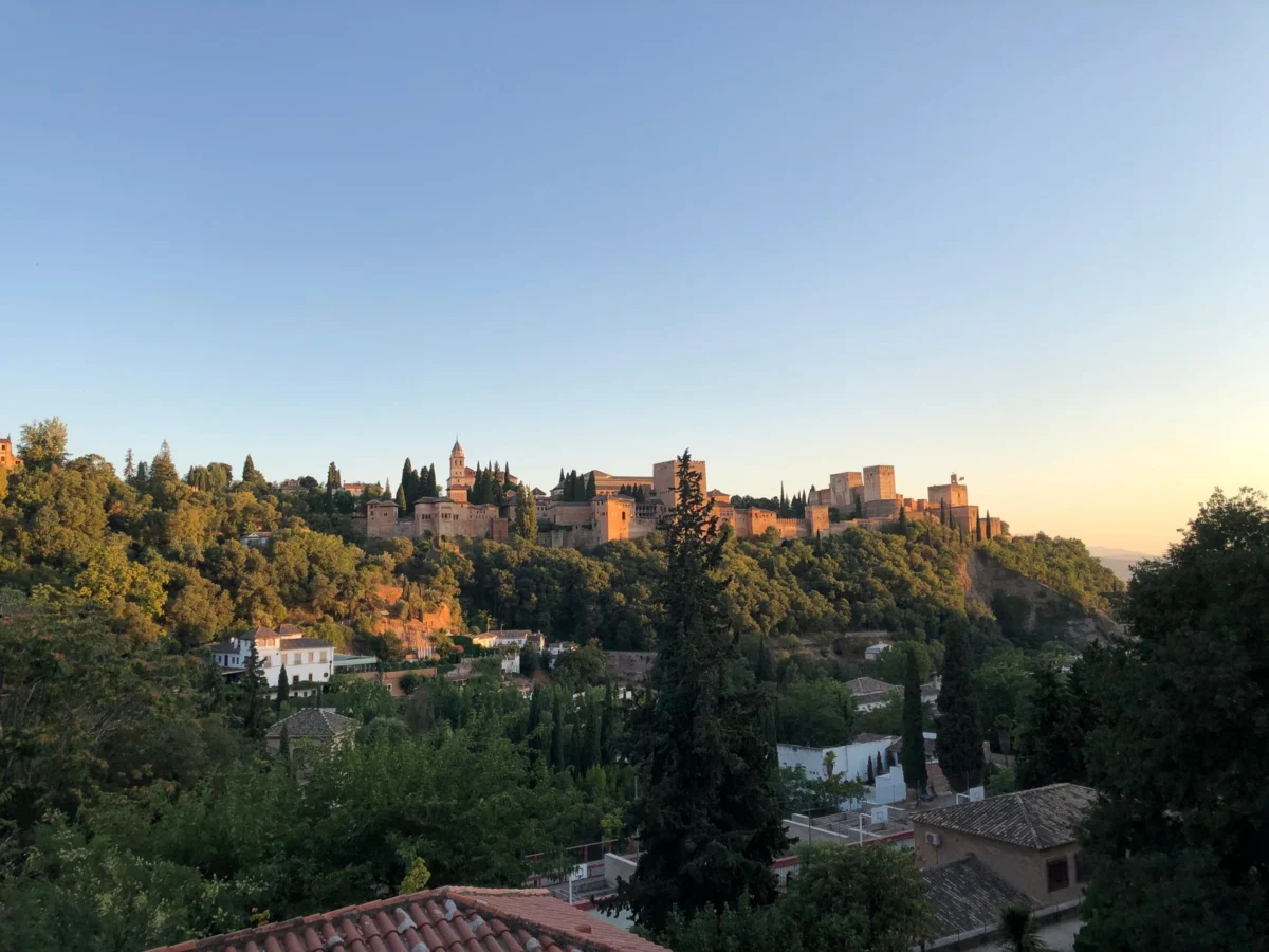 Romantic sunset view over the Alhambra in Granada