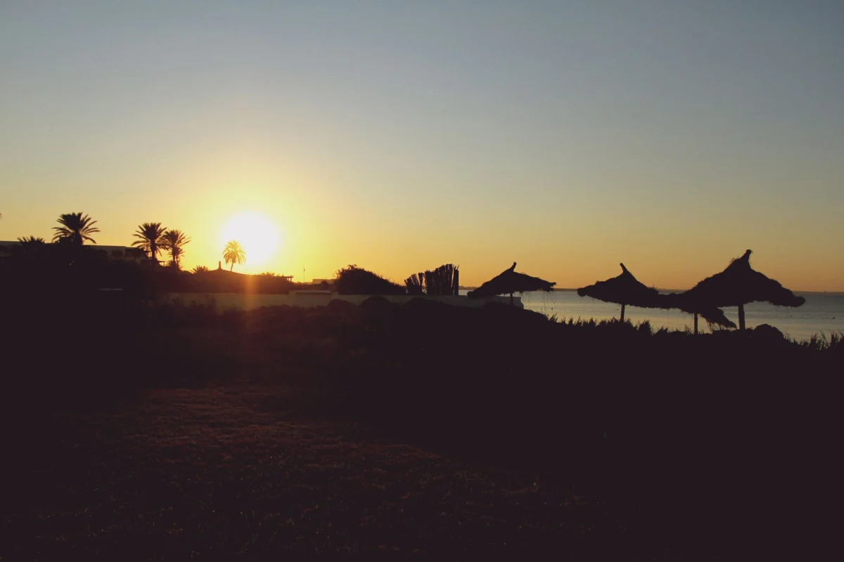 Romantic sunset view of Hammamet skyline with vibrant hues