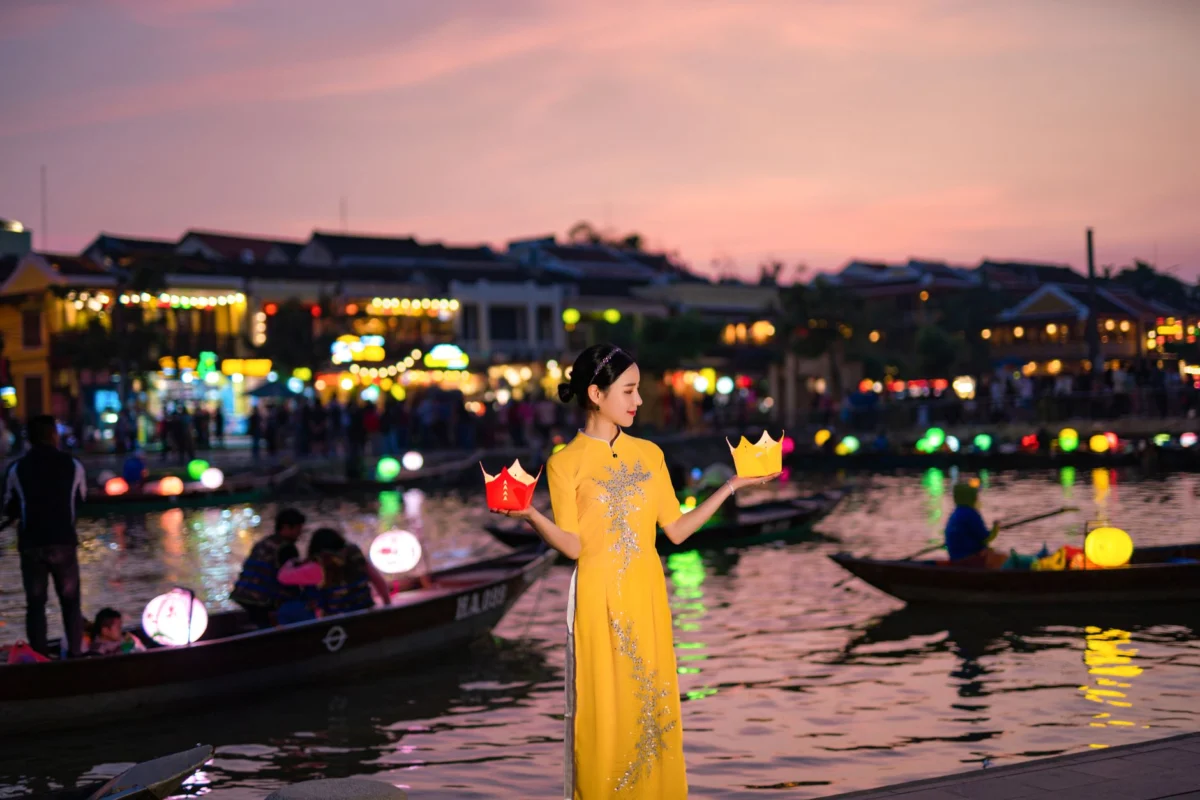 View of Hoi An's iconic ancient town at sunset, perfect for honeymooners