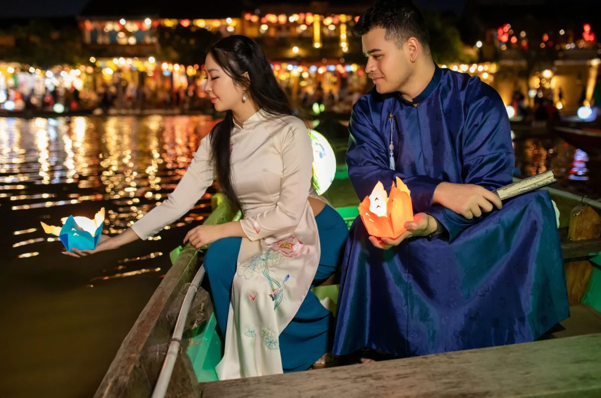 Romantic night in Hoi An with colorful lanterns