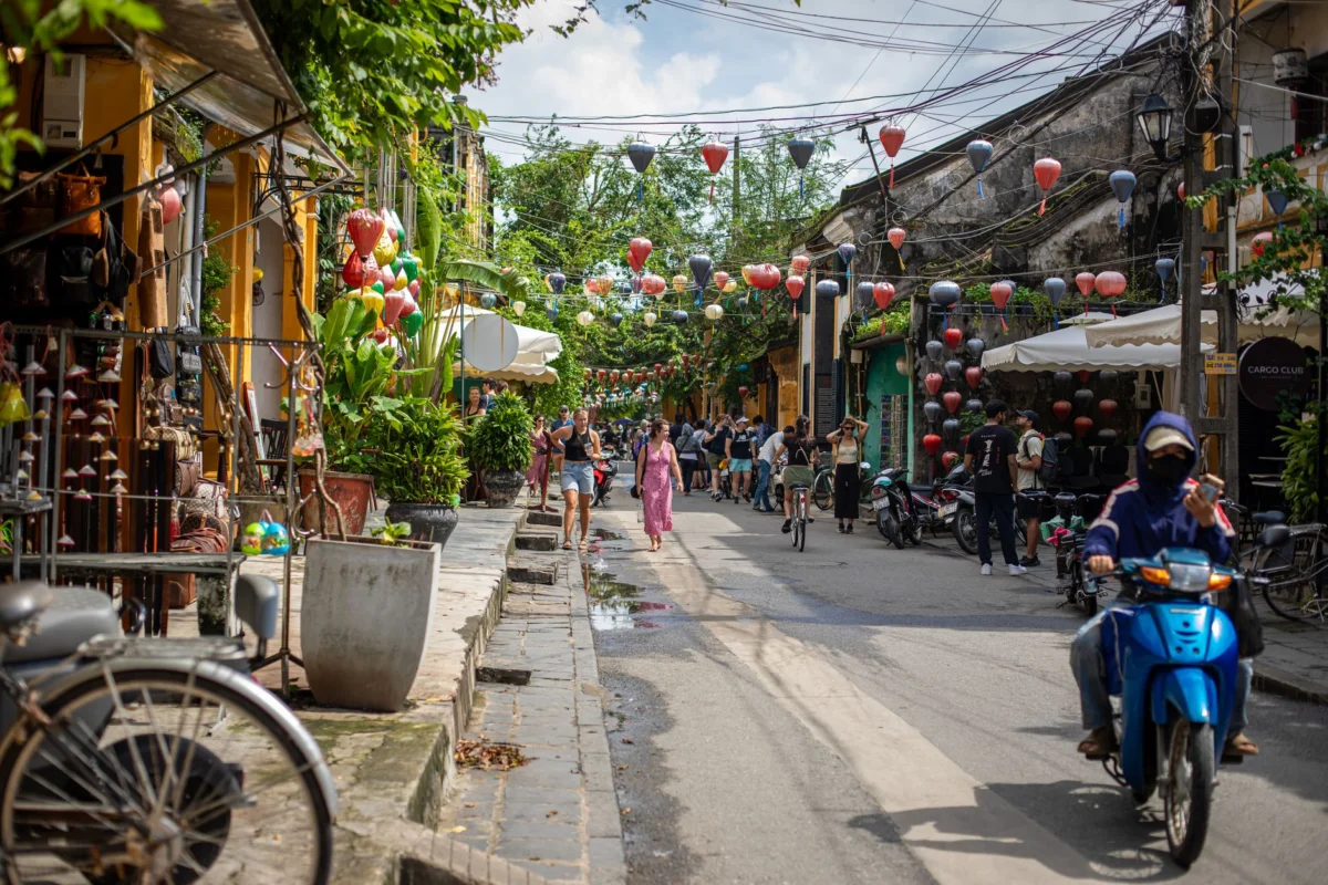 Hoi An's vibrant lantern street in the evening