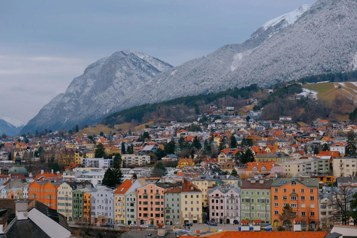 Innsbruck old town with surrounding Alps in background