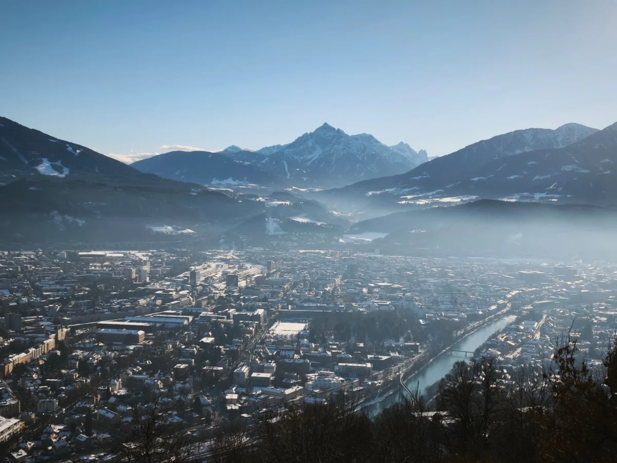 Panoramic view of Innsbruck skyline at sunset