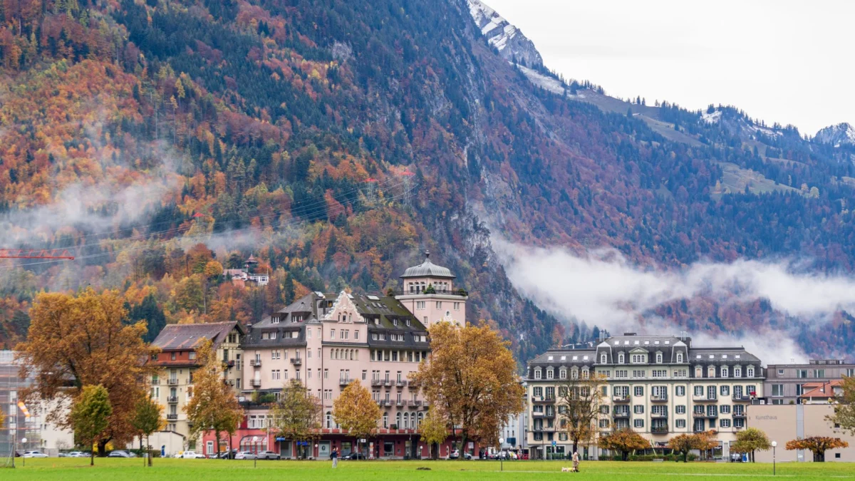 Scenic view of Interlaken nestled between mountains and lakes