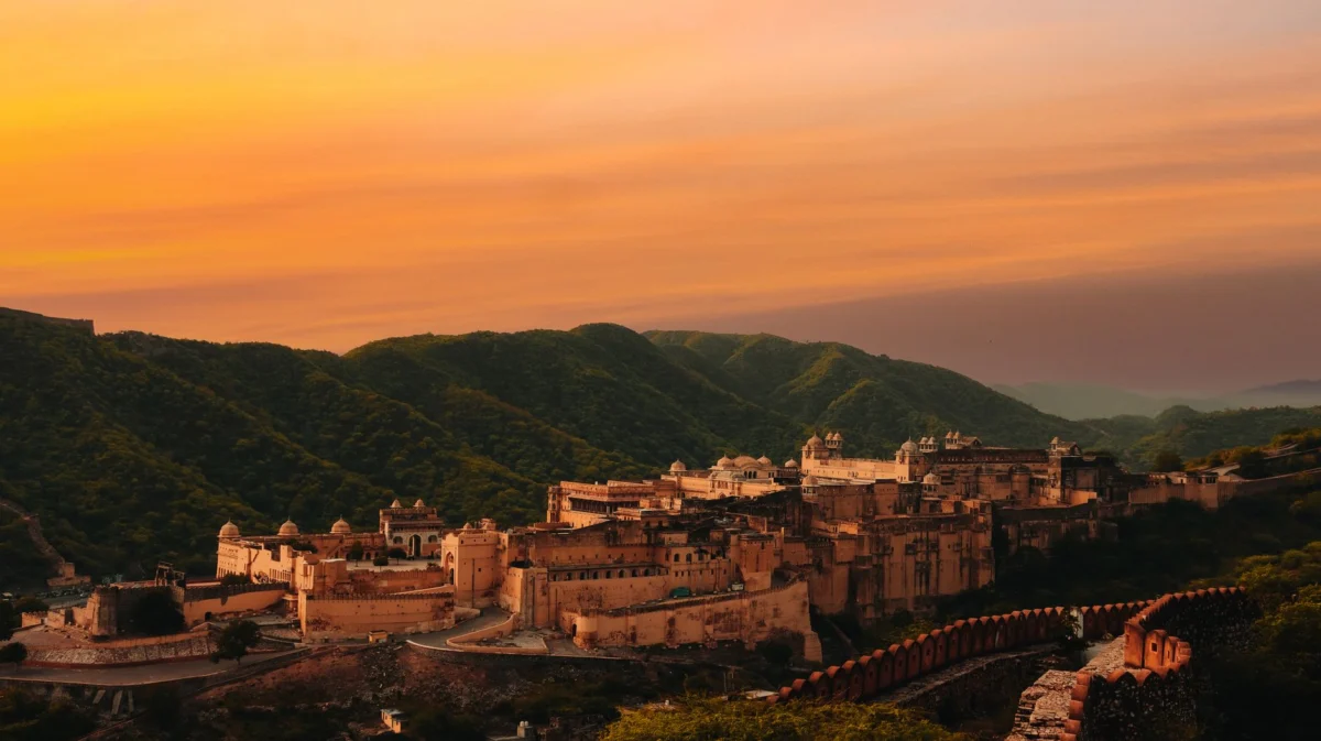 View of Jaipur's Amber Fort with scenic skyline