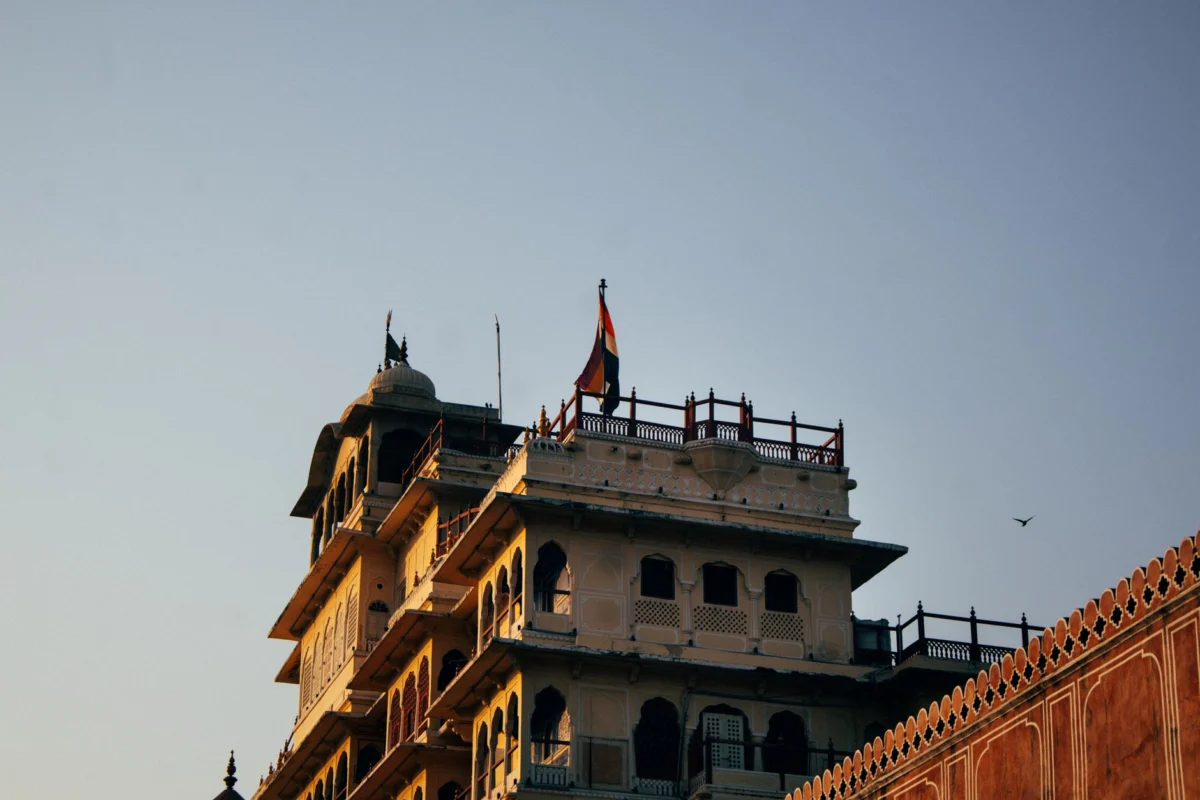 Golden sunset over the iconic pavilions of Jaipur City Palace