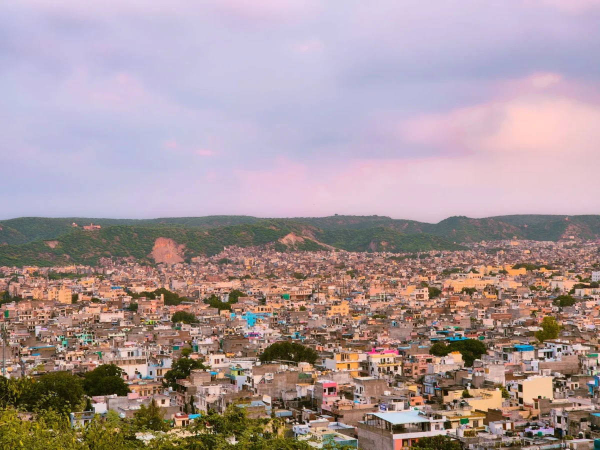 A breathtaking sunset view of Jaipur's architectural wonders