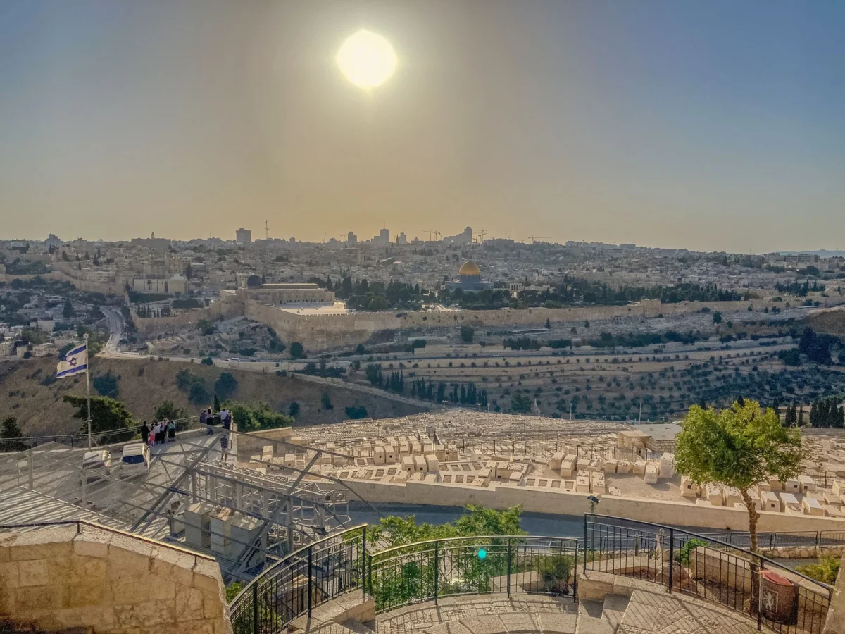 Romantic view of Jerusalem's cityscape at sunset