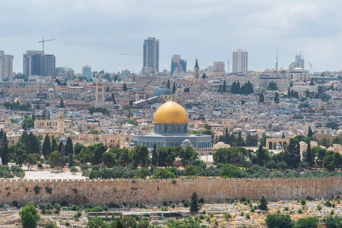 Romantic view of Jerusalem skyline at sunset