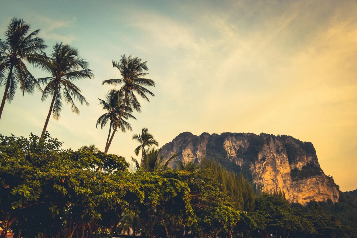 Panoramic sunset view of a Krabi beach