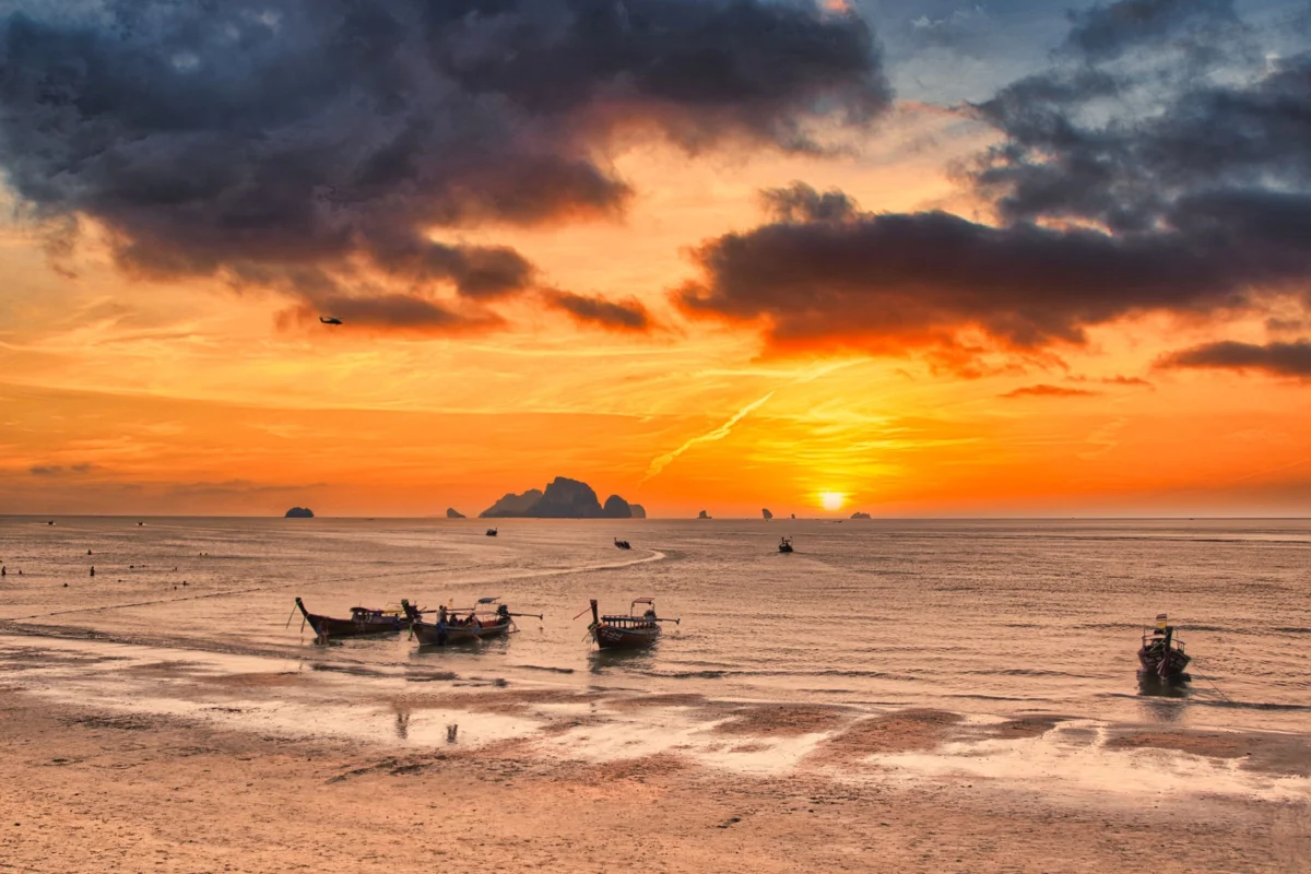 Romantic sunset over a beach in Krabi