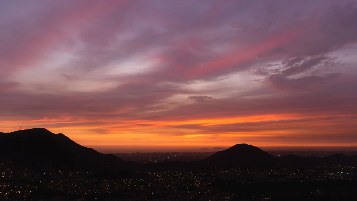 Romantic sunset view over luxury districts in Lima
