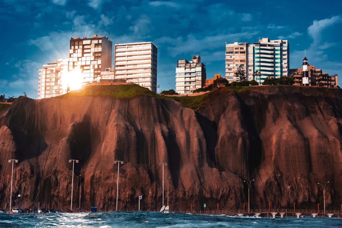 A romantic sunset skyline view of Lima