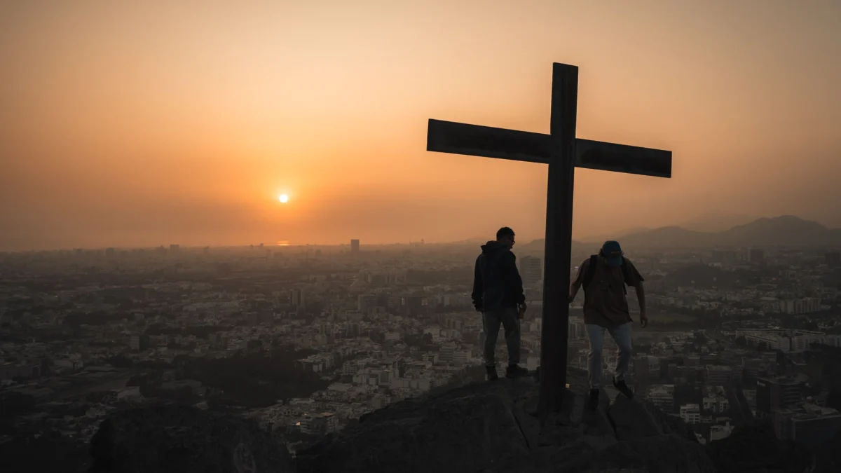 Dramatic sunset view over Lima's skyline with ocean