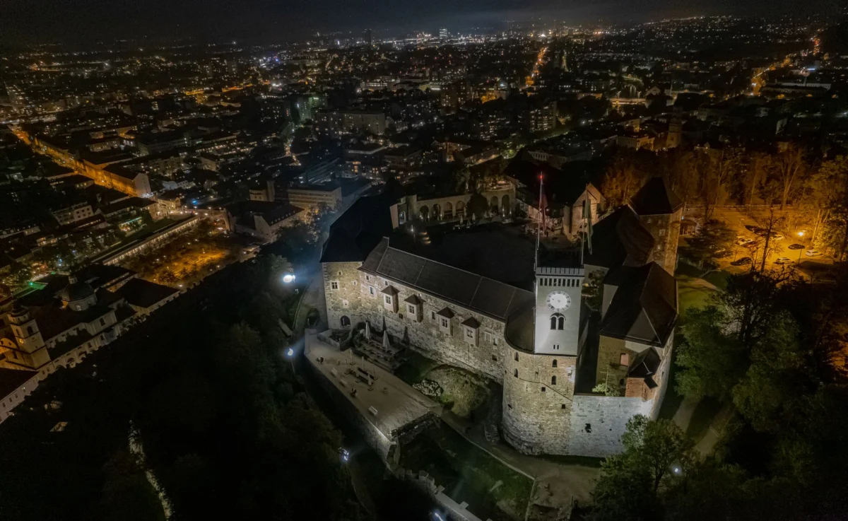 Twilight view of Ljubljana Castle overlooking the city