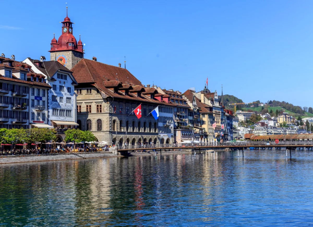 Romantic view of Lucerne skyline at sunset