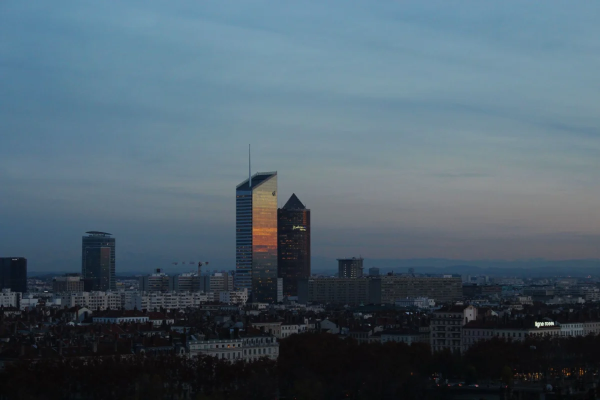 Scenic view of Lyon's romantic skyline at sunset