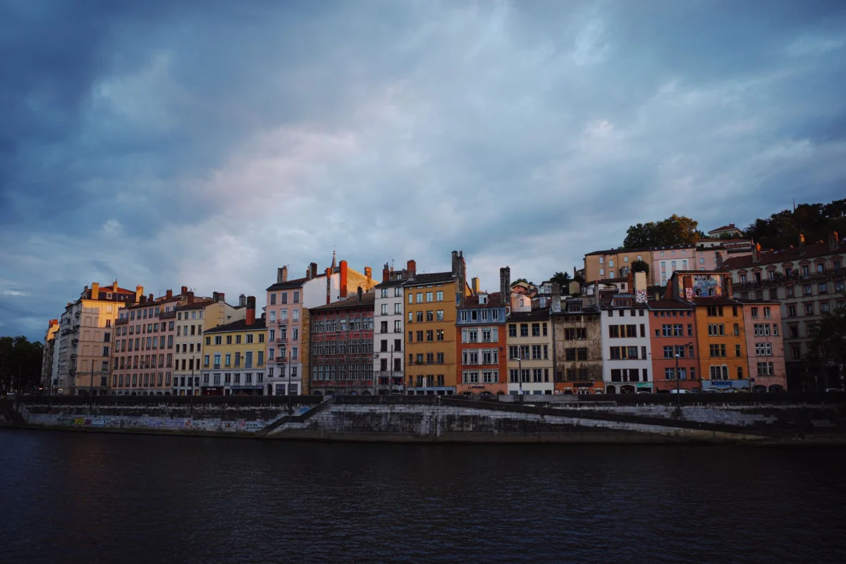 A romantic view over Lyon city at sunset