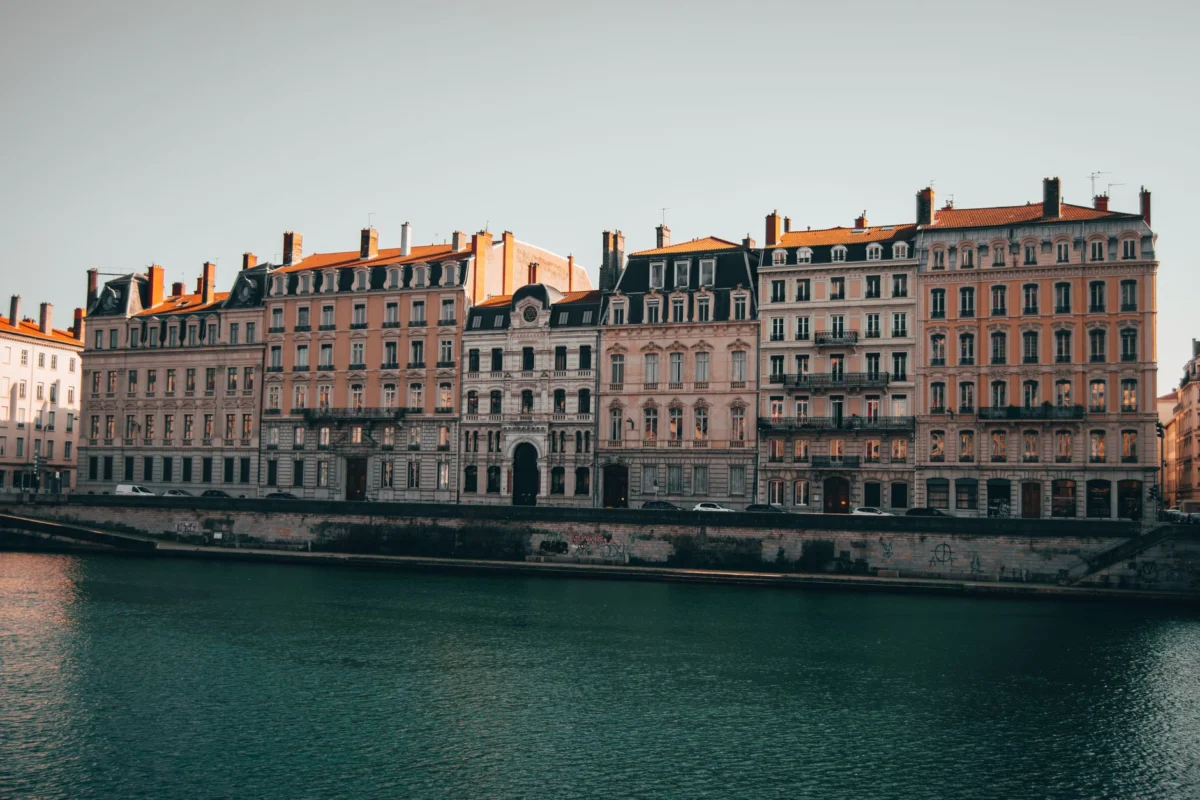 Romantic night view of Lyon's illuminated riverside