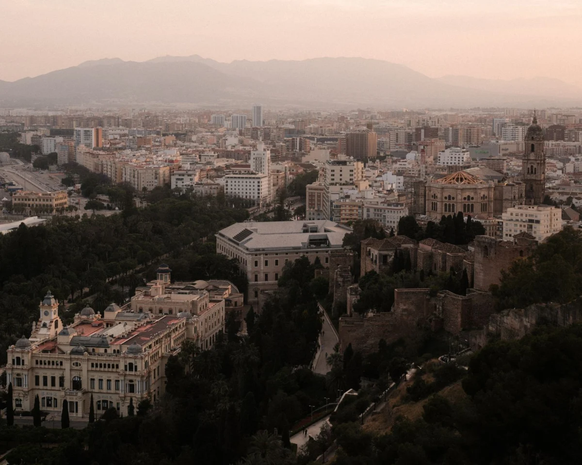 Scenic sunset view over Malaga's picturesque cityscape