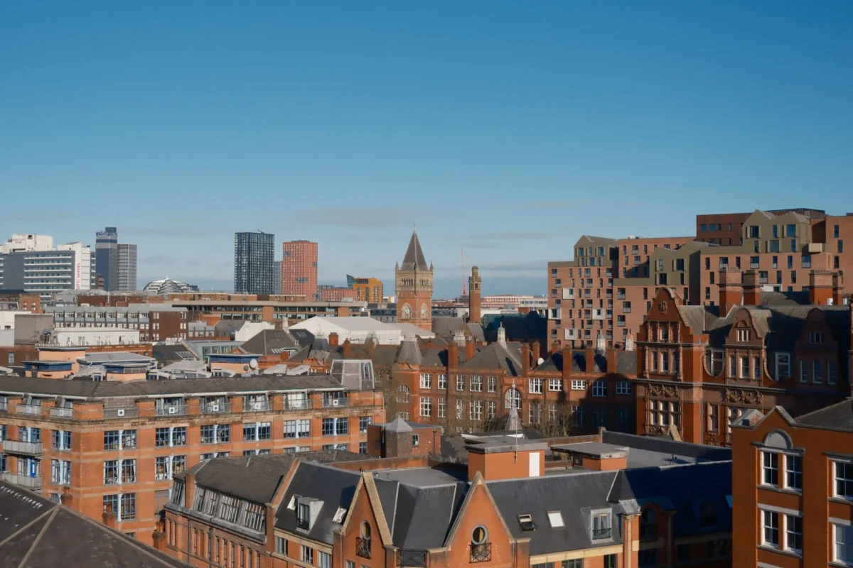 Panoramic view of Manchester skyline with iconic buildings