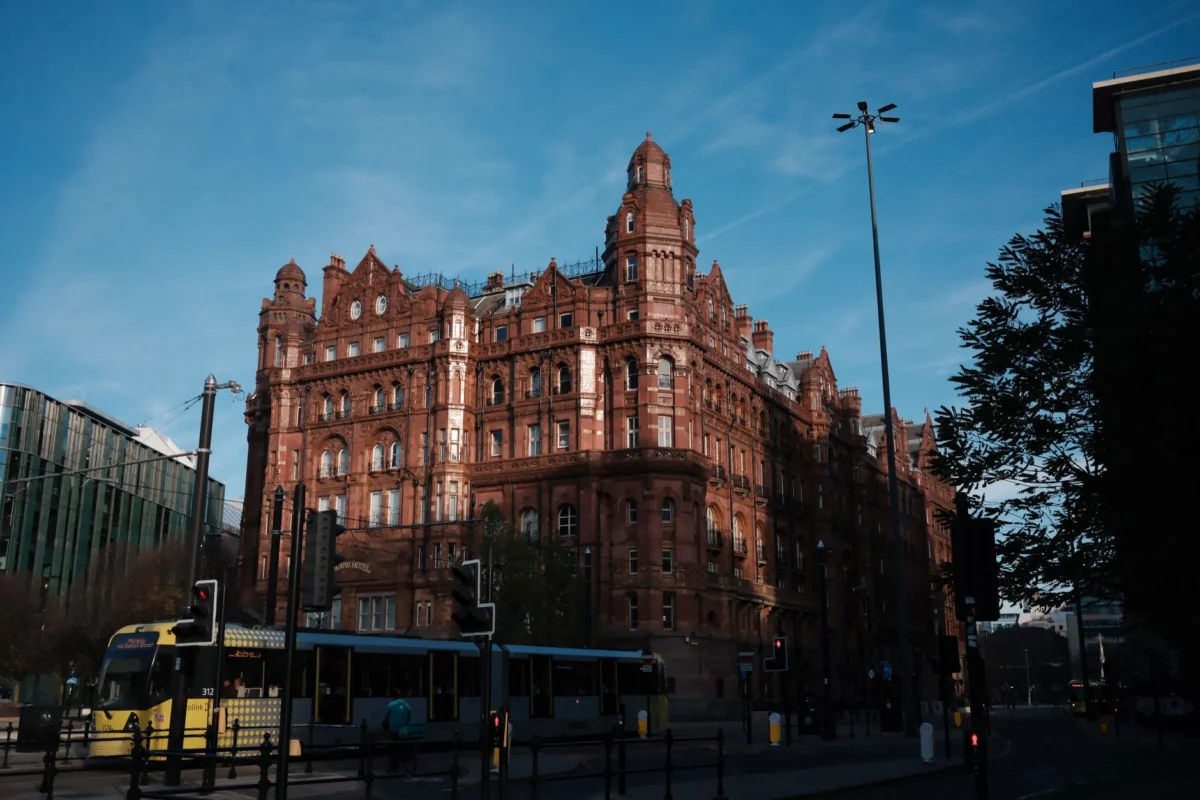 View of Manchester skyline featuring iconic luxury hotels