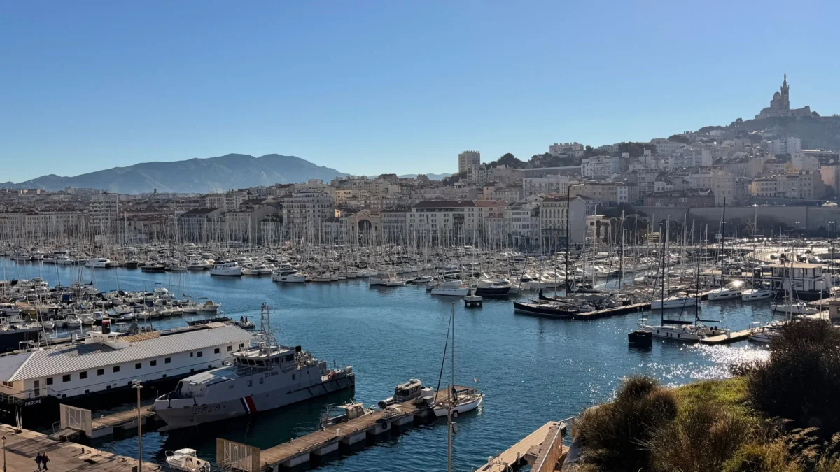 Marseille old port at sunset with vibrant colors