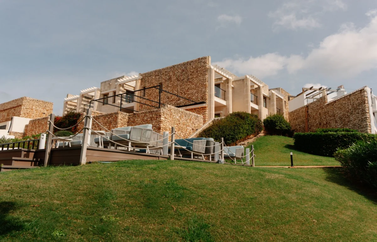 Luxurious hotel room interior in Menorca with ocean view
