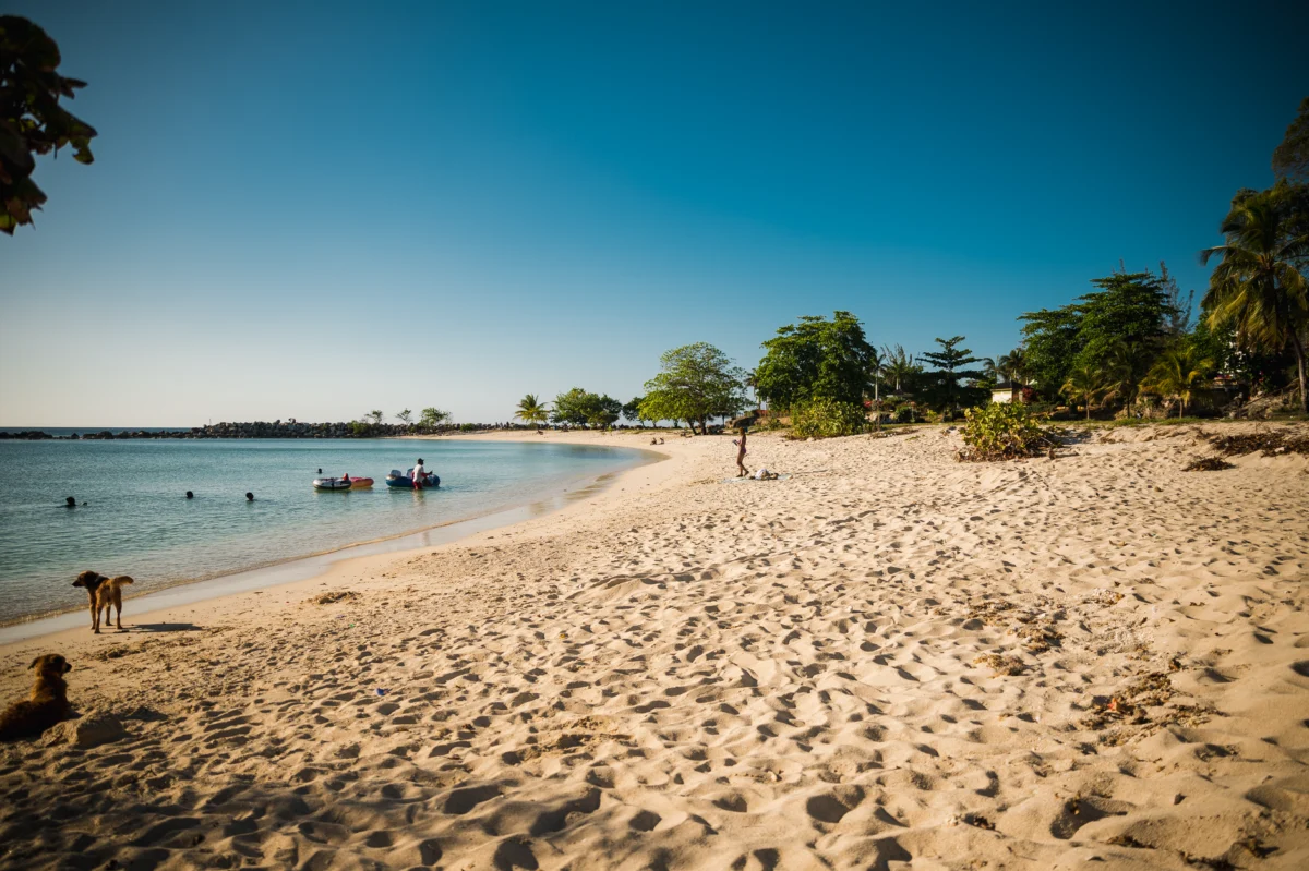 Beautifully lit Montego Bay beachfront at sunset