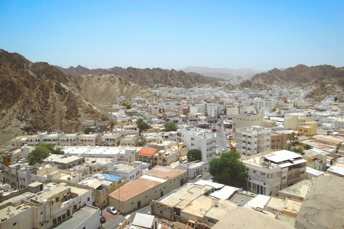 Romantic view of Muscat cityscape with sunset
