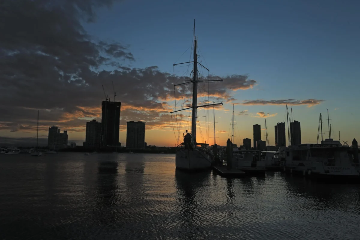 Romantic sunset view of Noumea skyline