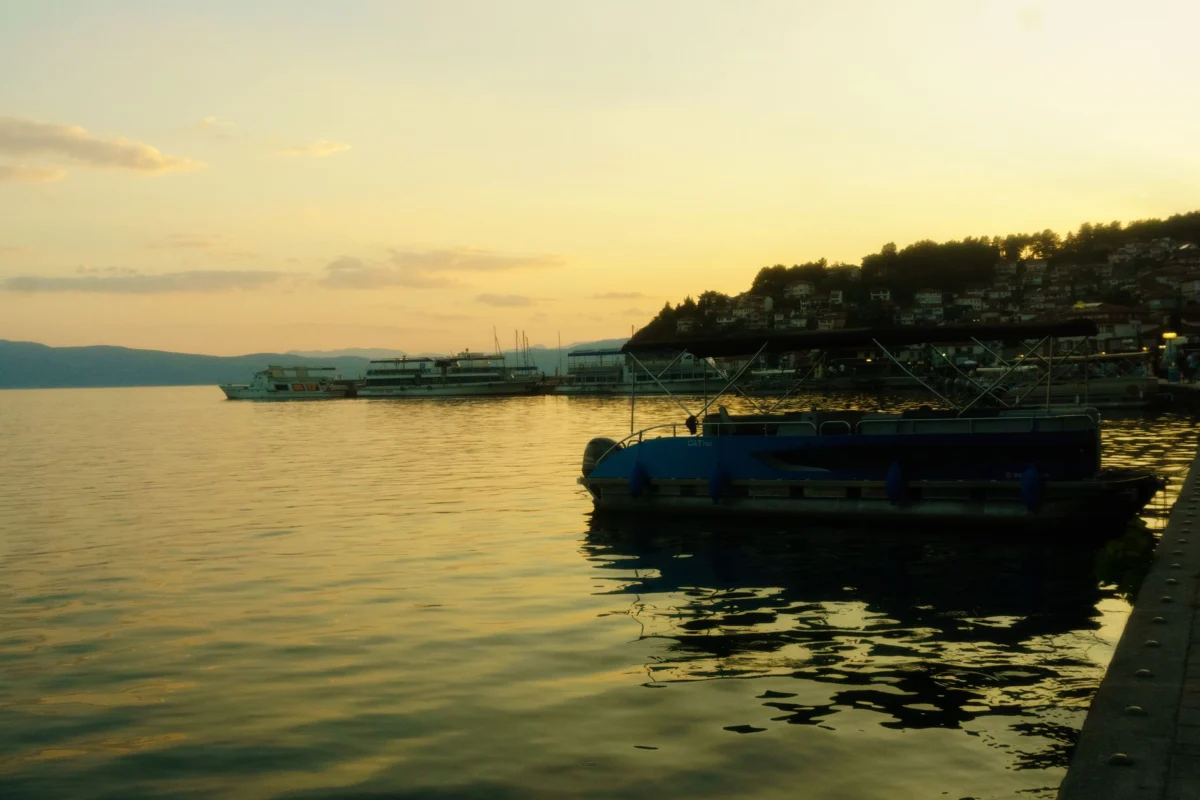 Scenic sunset over Lake Ohrid with romantic atmosphere