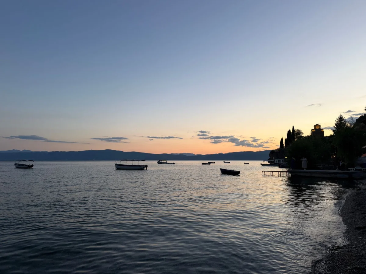 Romantic sunset view over Lake Ohrid, ideal for first-time visitors