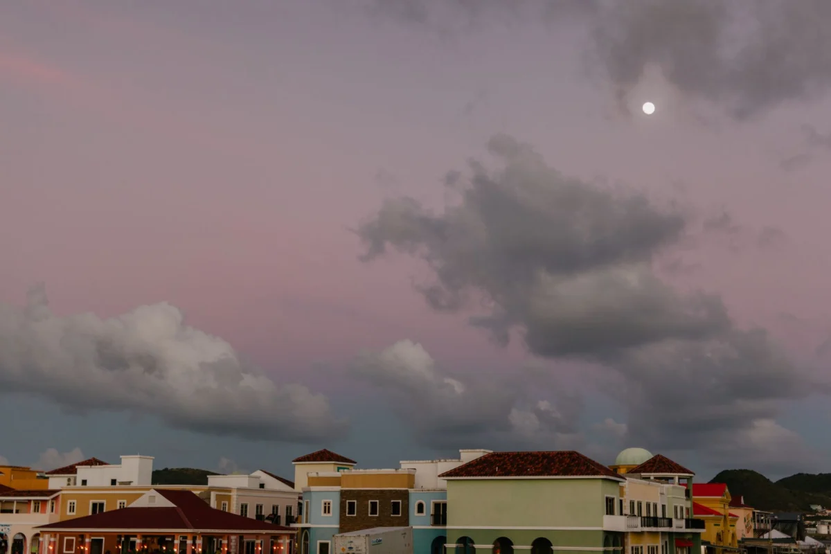 View of Oranjestad's skyline at sunset, perfect for couples