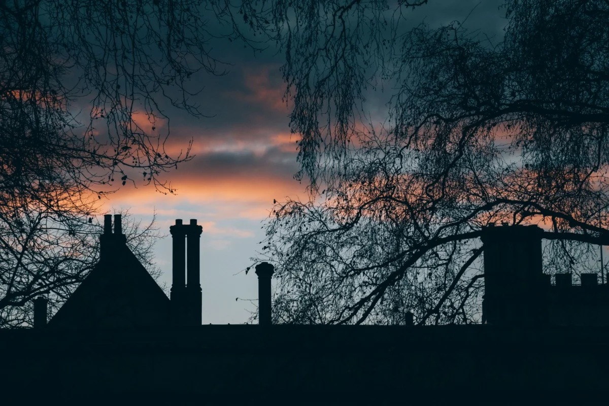 Sunset over the Oxford skyline with historic rooftops