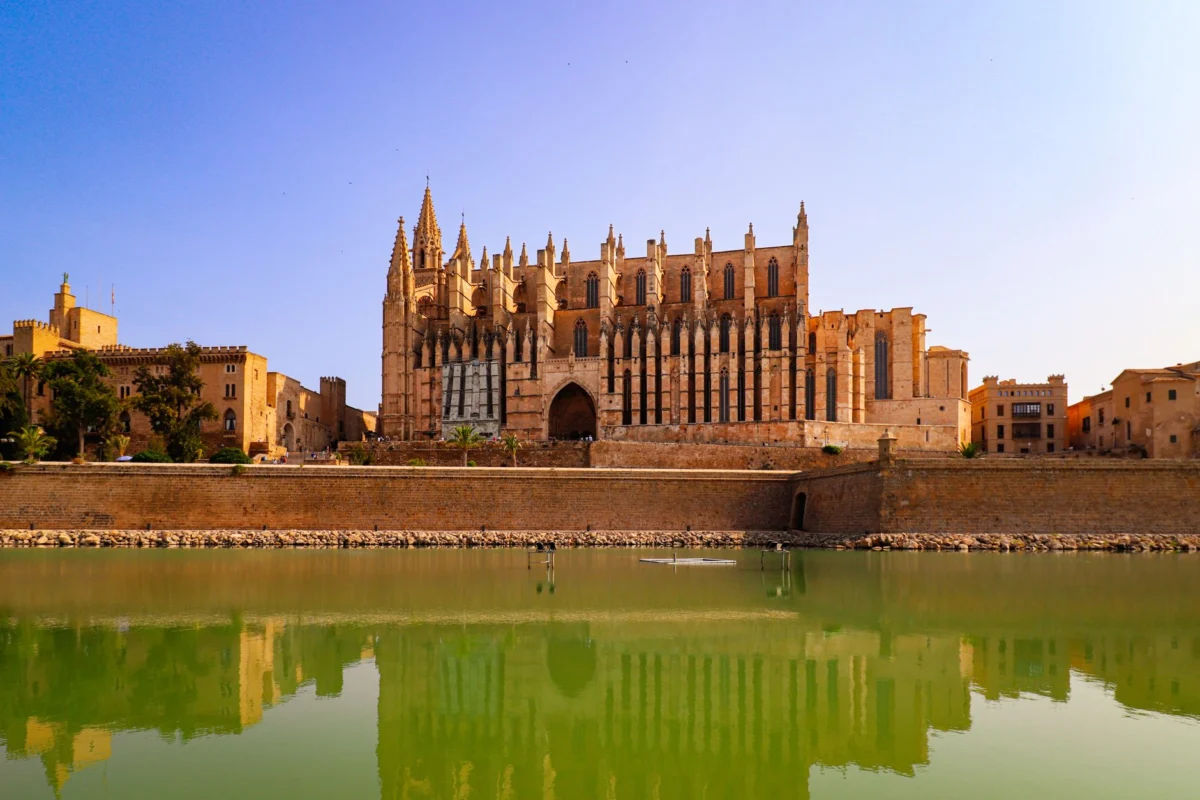 Scenic view of Palma de Mallorca's cathedral at sunset