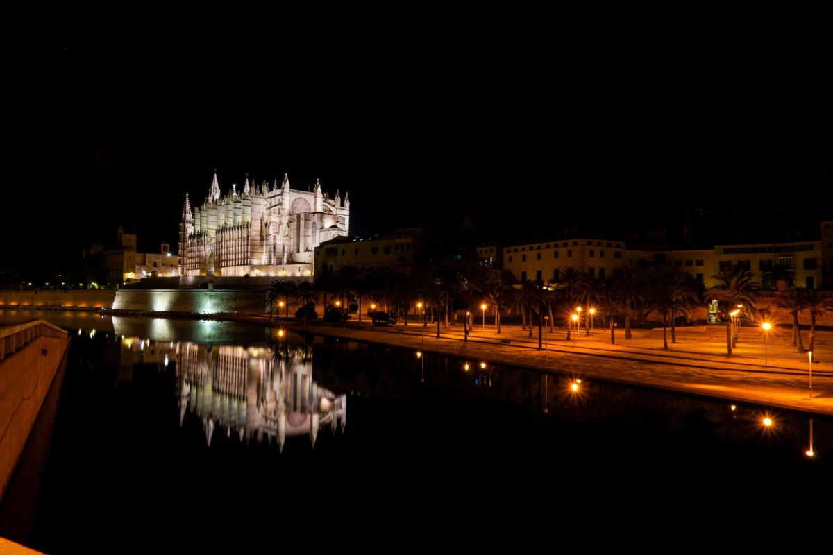 Night skyline of Palma de Mallorca with city lights