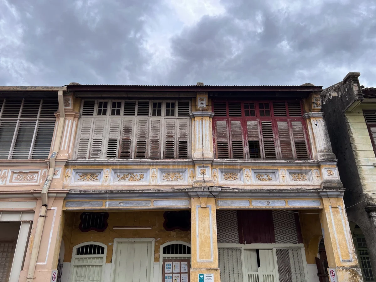 Charming colonial architecture in Penang at sunset