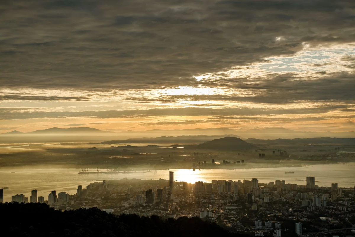A stunning view of Penang skyline at night offering a romantic ambiance