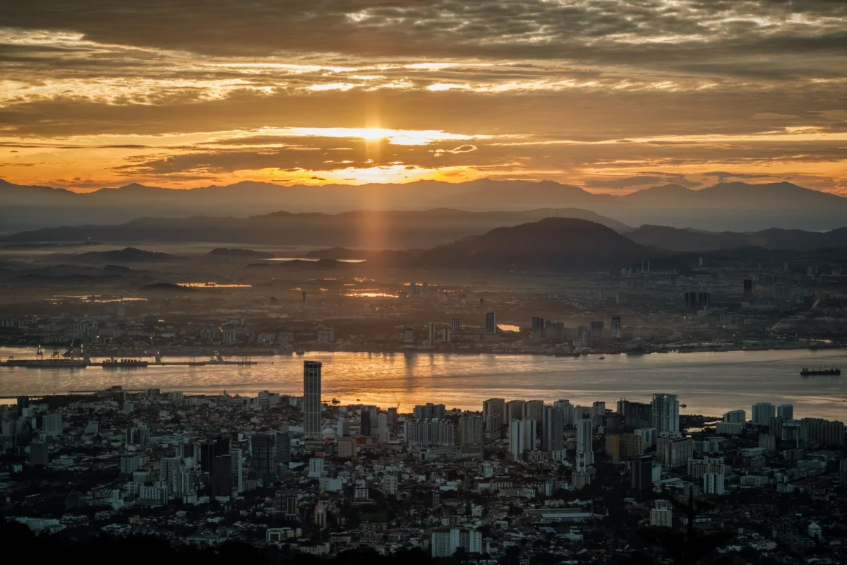 View of the sunset over Penang's skyline, perfect for romantic getaways