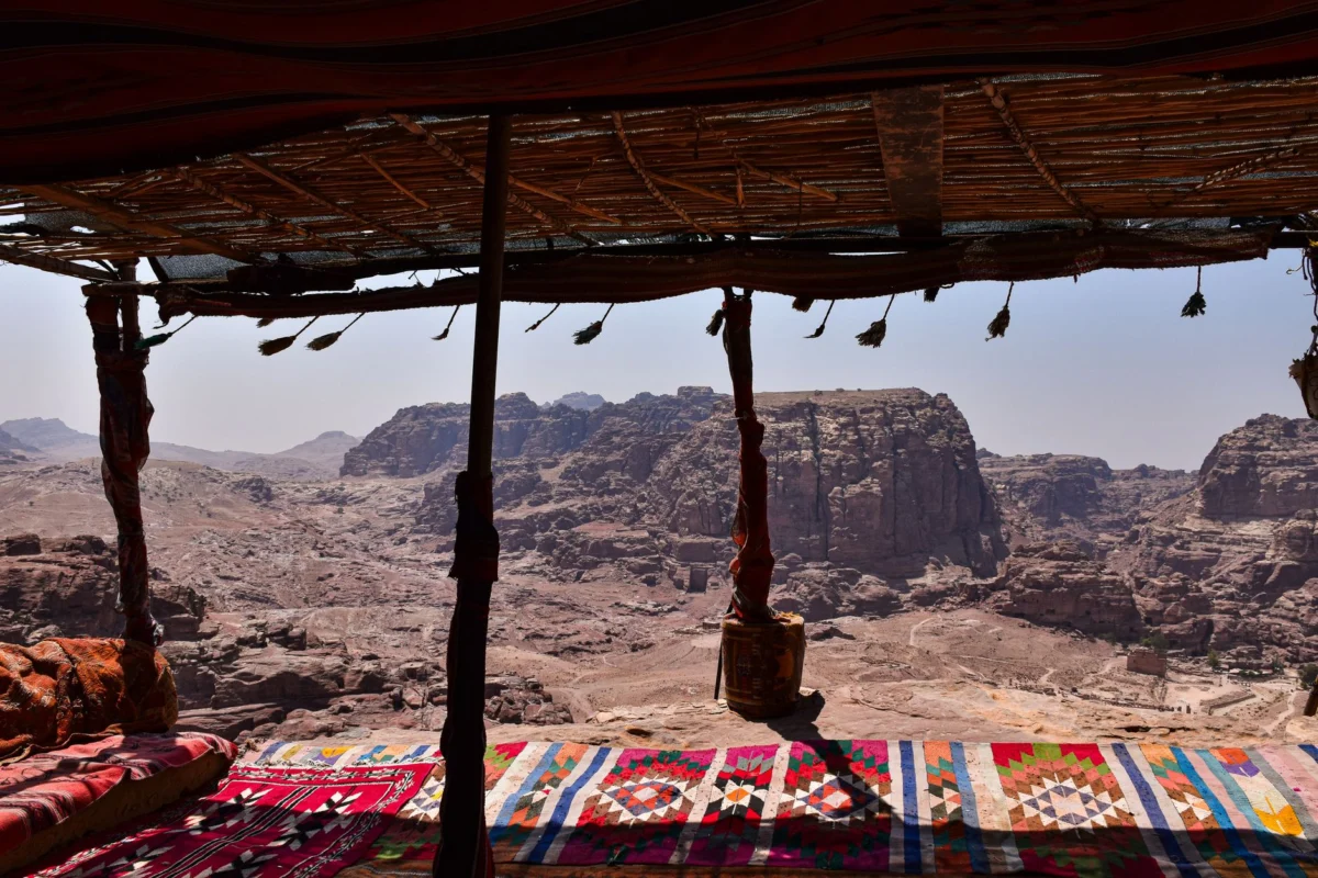 Romantic view from a luxury hotel in Petra at sunset