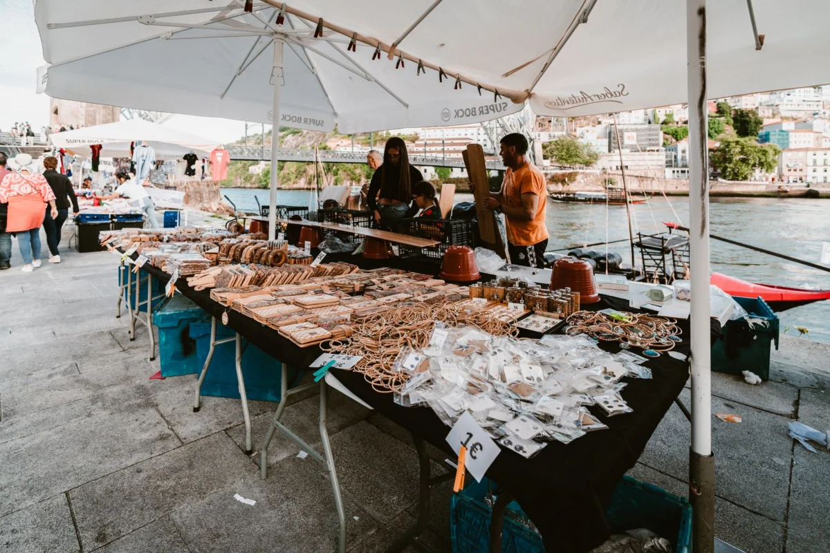 Bustling street market scene in Porto-Novo with local vendors