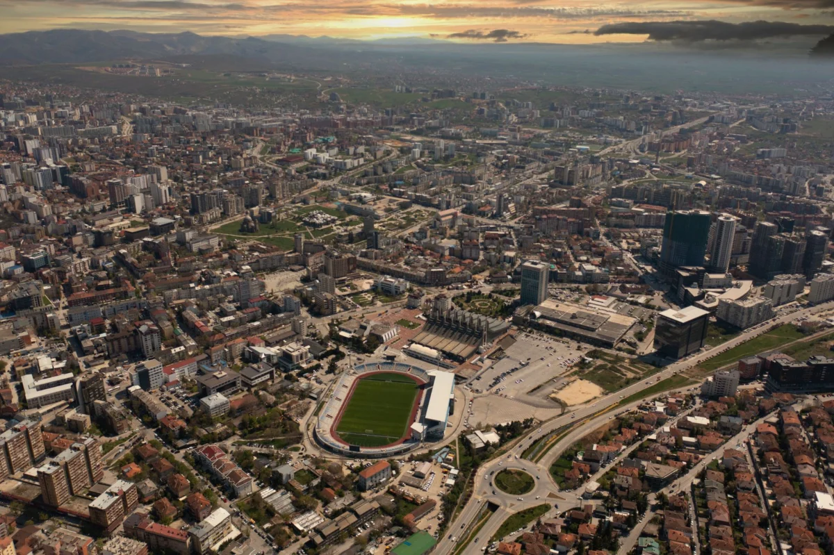 A breathtaking view of Pristina's skyline at sunset