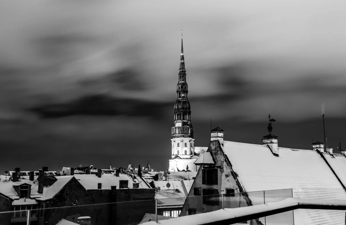 Night view of Riga's old town showcasing its romantic charm