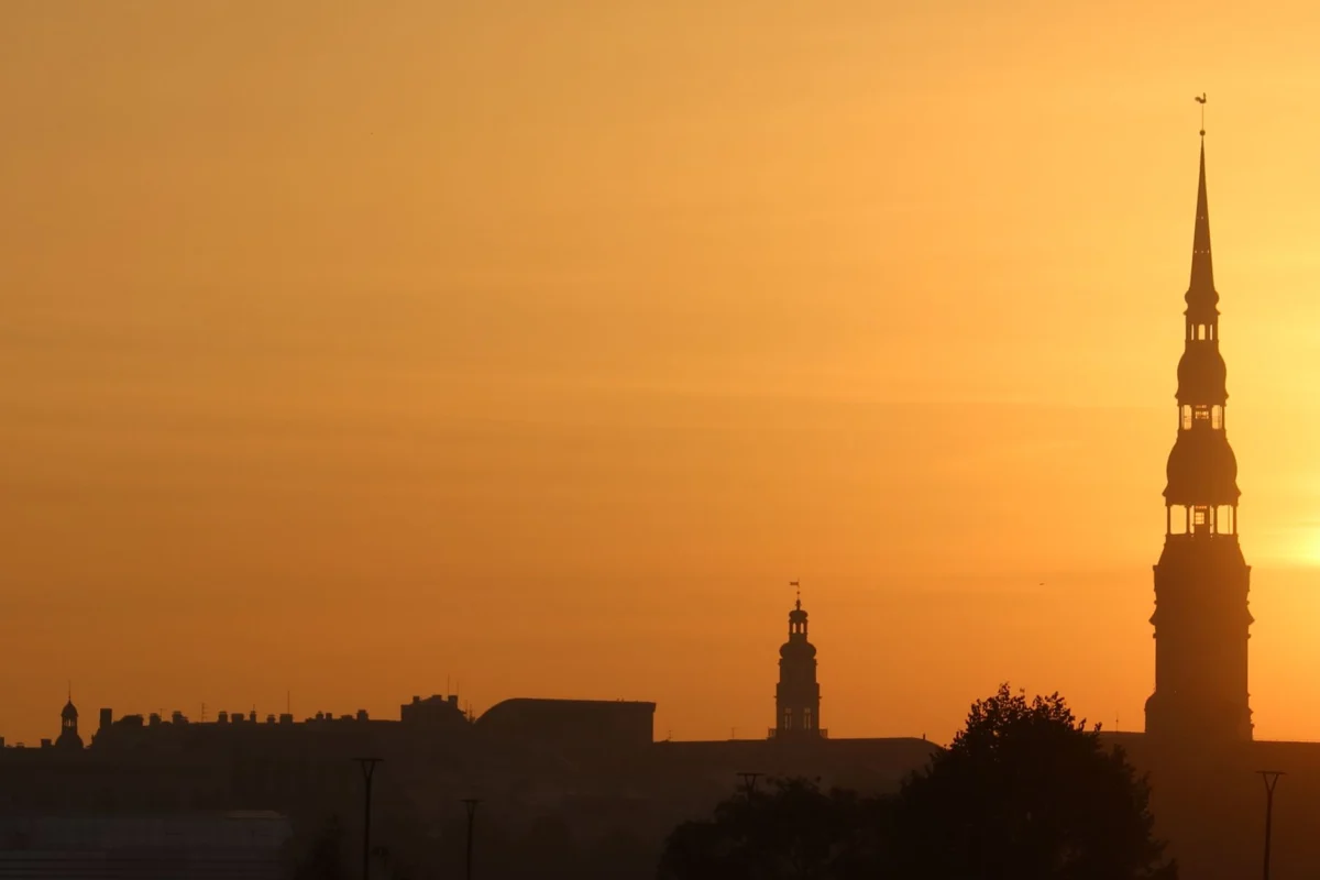 Stunning view of Riga skyline featuring St Peter's Church
